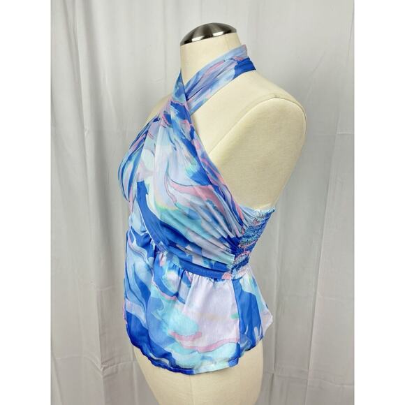 NEW French Connection Halter Blouse Top Women Blue Size 2 Fairy Preppy Coquette - Picture 3 of 8